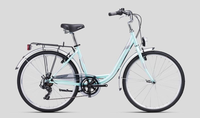 CTM Olivia 2.0 gradski bicikl svijetlo plave boje uz kompletnu biciklističku opremu, snižen 10% u Trgovini Beciklin